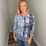 Crinkle Mix Media Navy Top