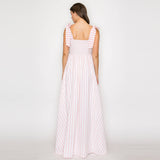 Pink Stripe Maxi Dress Shoulder Tie