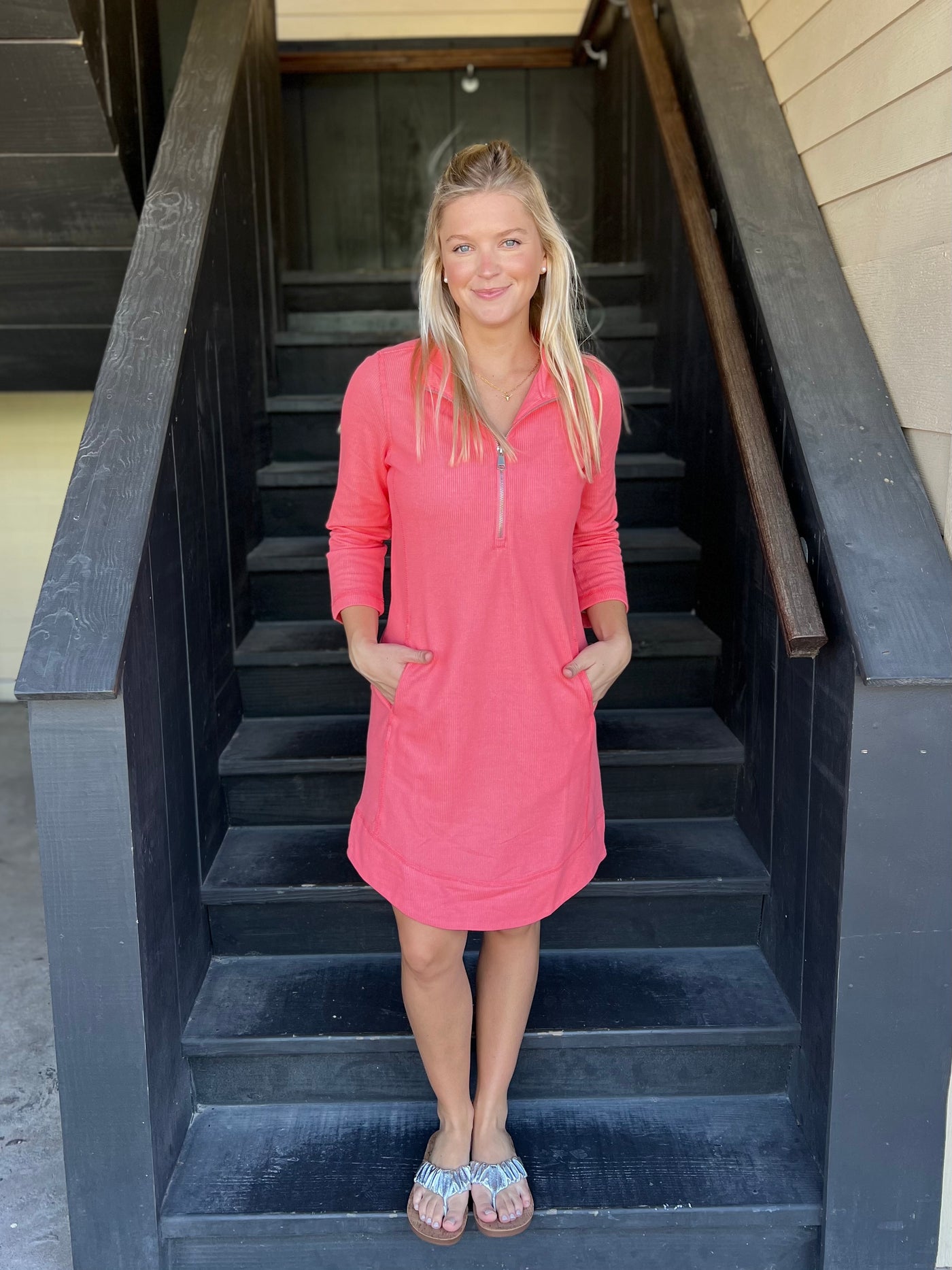 Clear Salmon Half Zip Dress