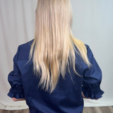 Navy Matte Sateen Elbow Sleeve Shirt