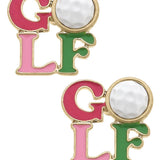 GOLF Stacked Enamel Stud Earrings in Pink & Green