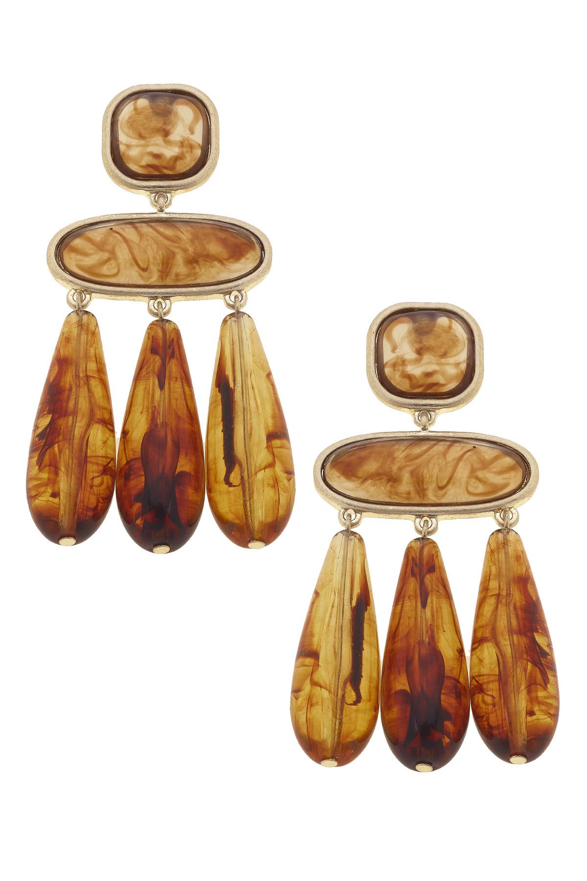Daphne Resin Statement Earrings in Amber & Satin Gold