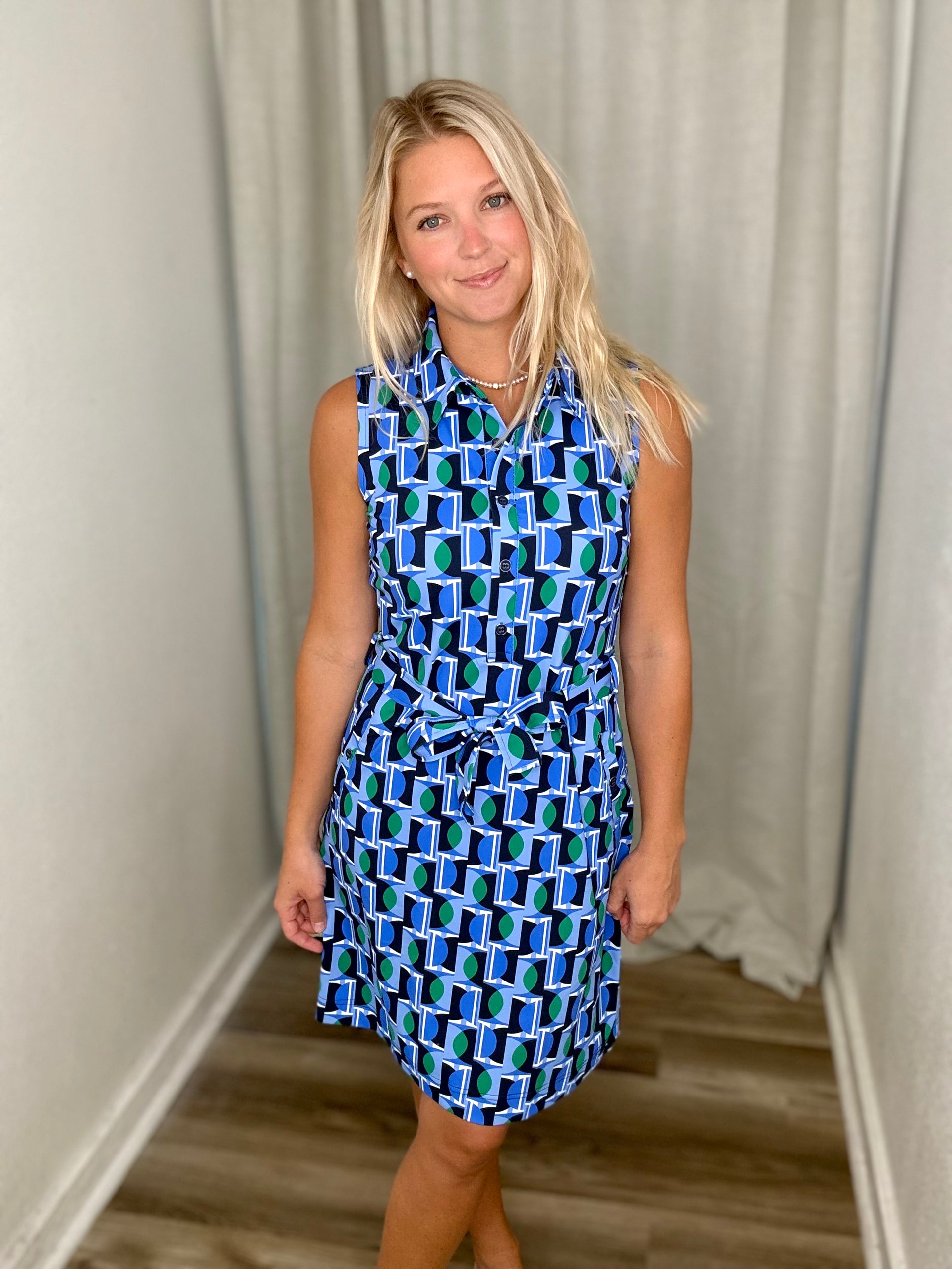 Geo Circles Green Safari Dress 1X