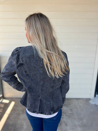 Charcoal Long Sleeves Denim Jacket