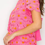 Pink Daisy Lace Top with Bow