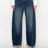 High Rise Relaxed Dark Wash Barrel Jeans