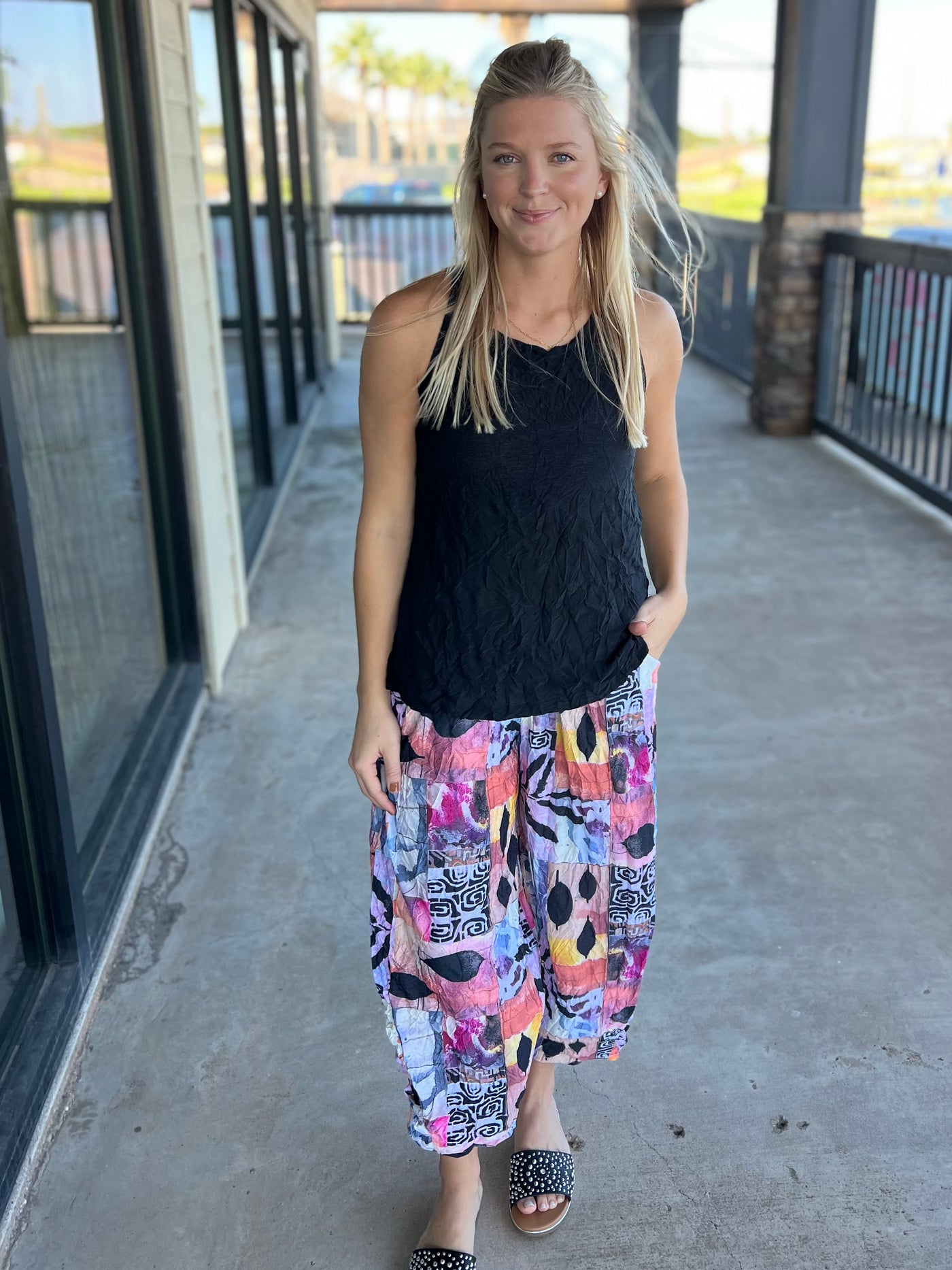 Black Crushed Tank Top