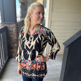 Black Silk V Neck Top