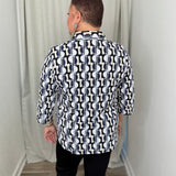 Geo Circles Navy Button Up Top