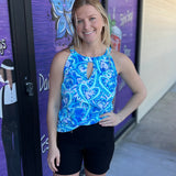 Blue Halter Keyhole Top