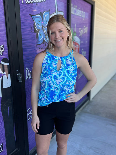 Blue Halter Keyhole Top