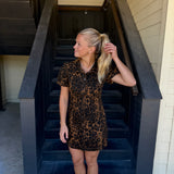 Leopard Puff Sleeves Shirt Dress