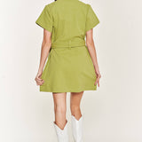 Belted cotton short dress