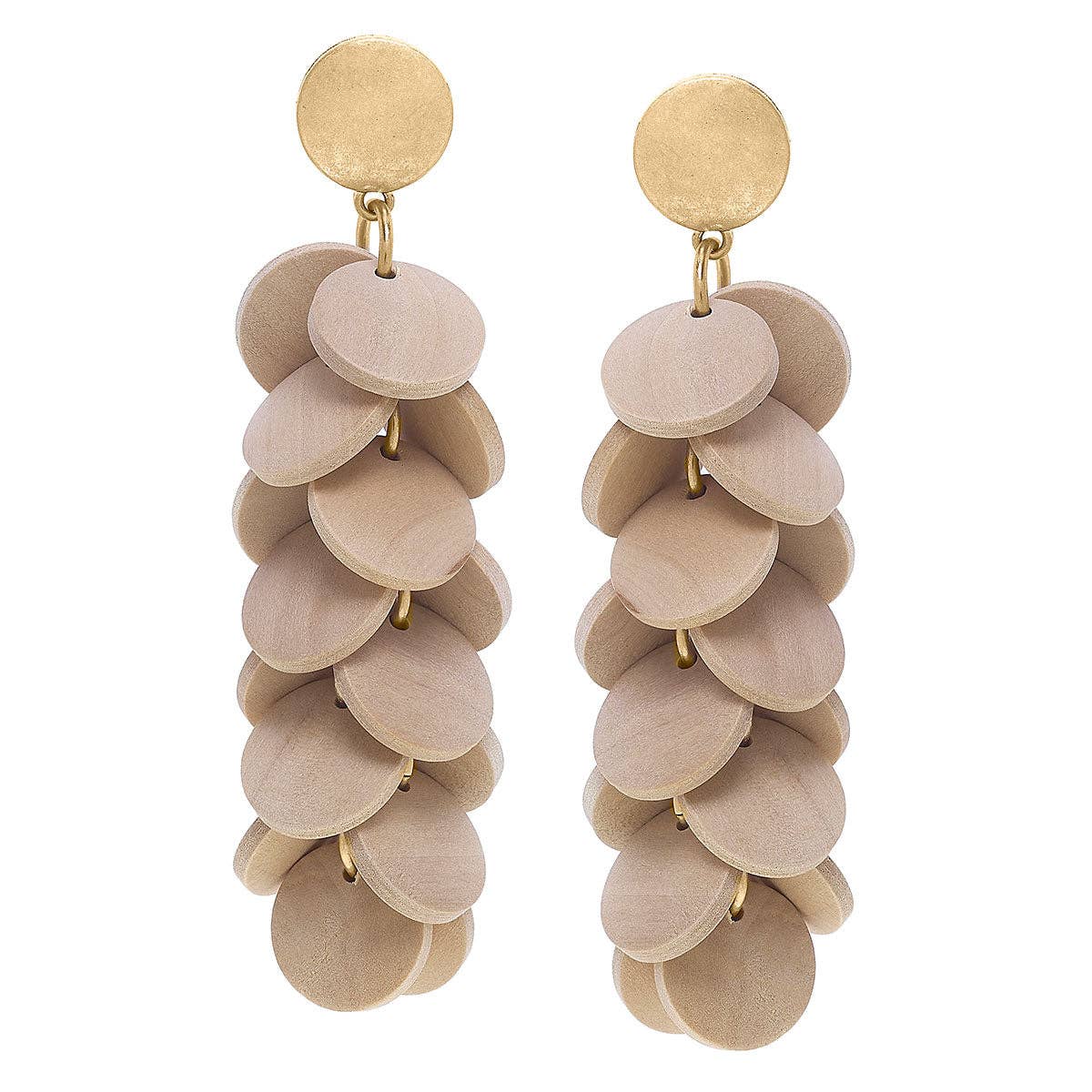Naya Wood Disc Cluster Statement Earrings in Worn Gold