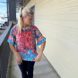 Multi Silk Ruffle Sleeve Tunic