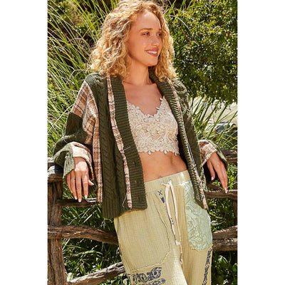 Olive V-neck button down sweater