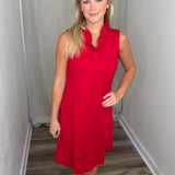 Crimson Ruffle V Neck Dress