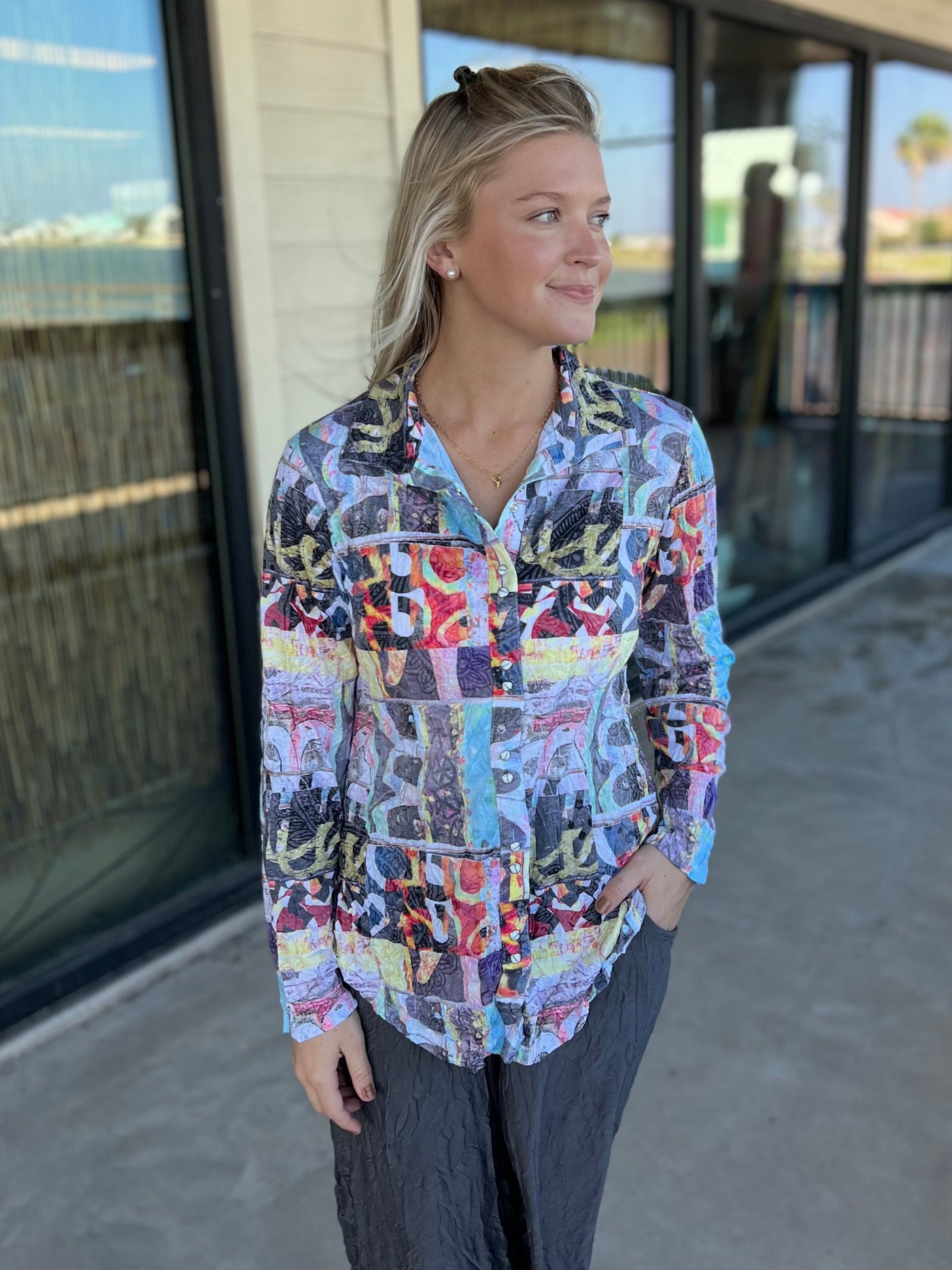 Purple Crinkle Button Down Shirt