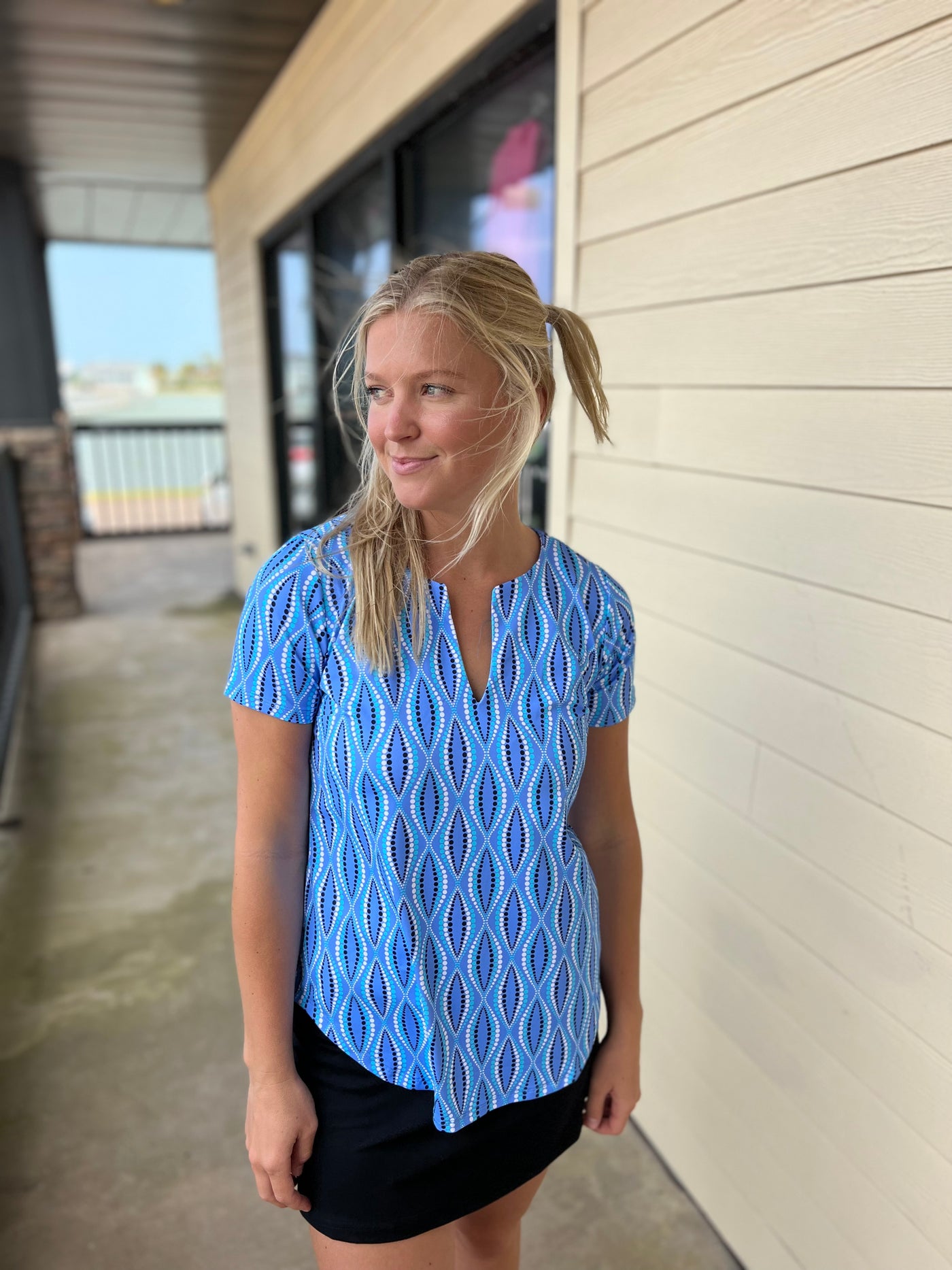 Deep Sea Short Sleeve Keyhole Top