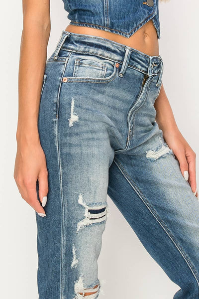 HIGH RISE STRETCH STRAIGHT WITH SINGLE CUFF JEANS: 13 (30)