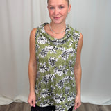 Green Crinkle Cowl Neck Top