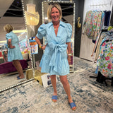 Poplin Collared V Neck Bow Dress