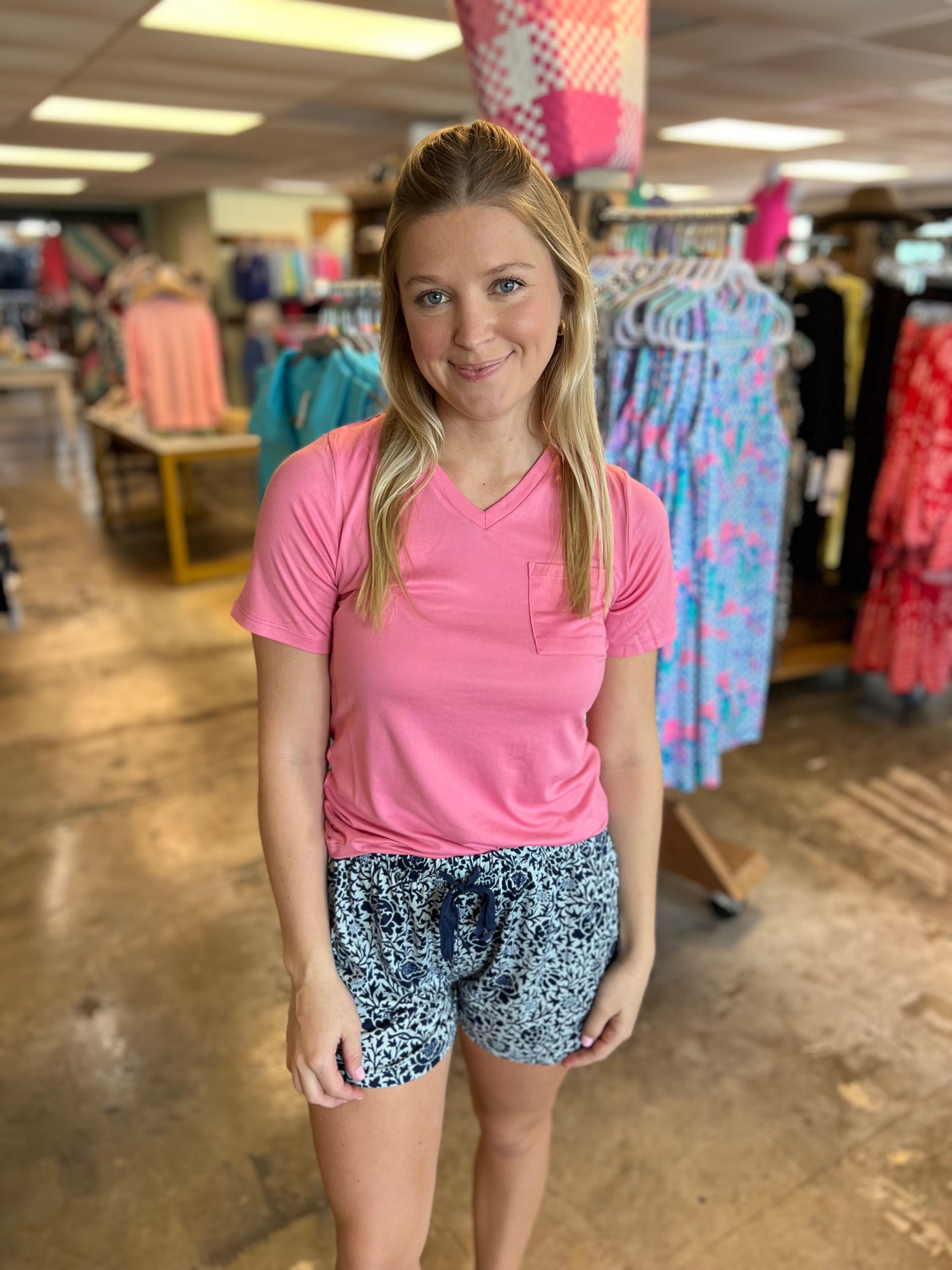Pink V Neck Pocket Tee
