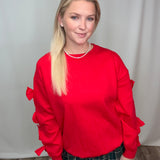 Bow Embellished Long-Sleeve Crew Neck Knit Sweater