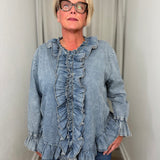 Denim Ruffle Blouse