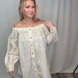 Navy Striped Smock Neck Top