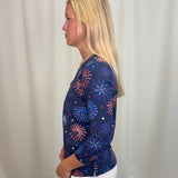 Navy Fireworks 3/4 Sleeve V-Neck Top