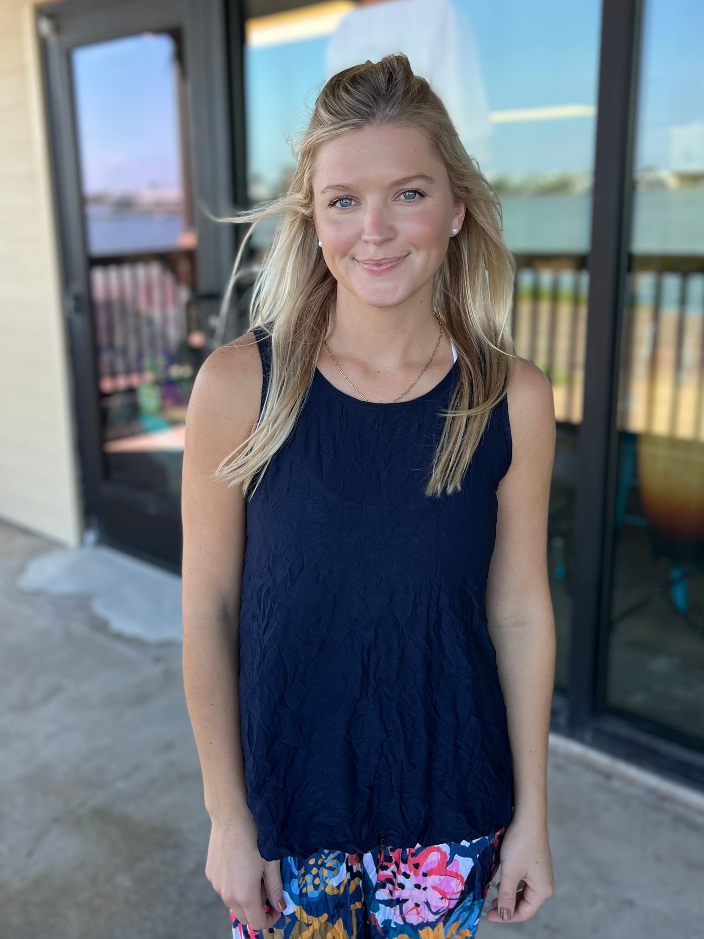 Navy Crushed Tank Top