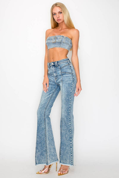 HIGH RISE SUPER STRETCH FLARE WITH SEAMED FRONT JEANS: 3 (25)