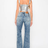 HIGH RISE STRETCH FLARE WITH DISTRESSED FRAYED HEM JEANS: 13 (30)