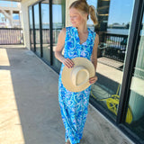 Lulu B Hearts Blue Ruffle Sleeveless Maxi