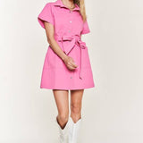 Belted cotton short dress