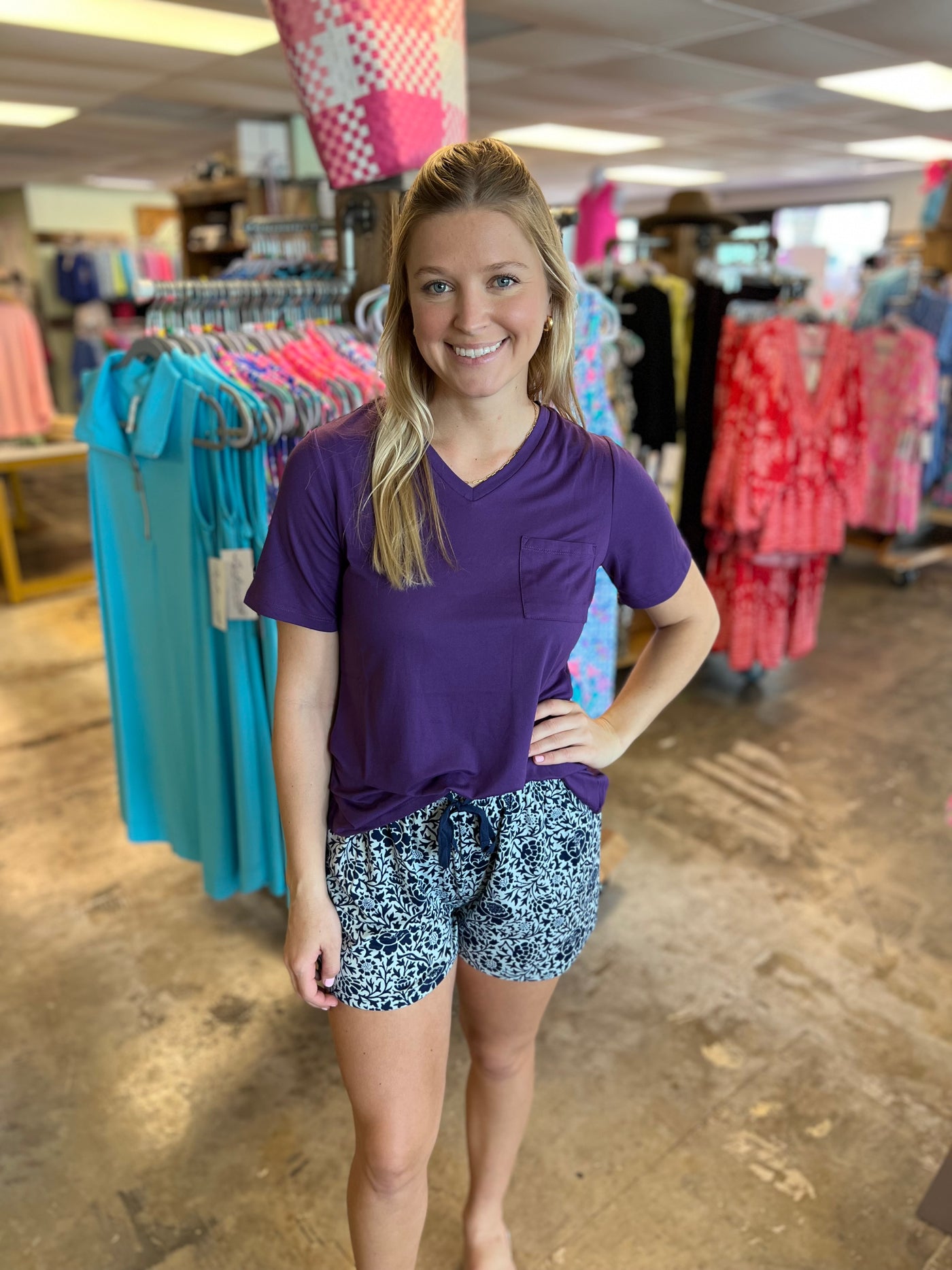 Purple V Neck Pocket Tee