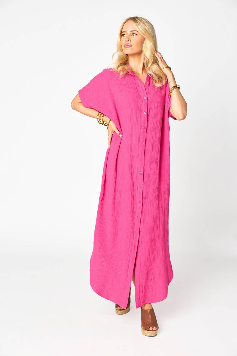 Hot Pink Cover Up Maxi Dress