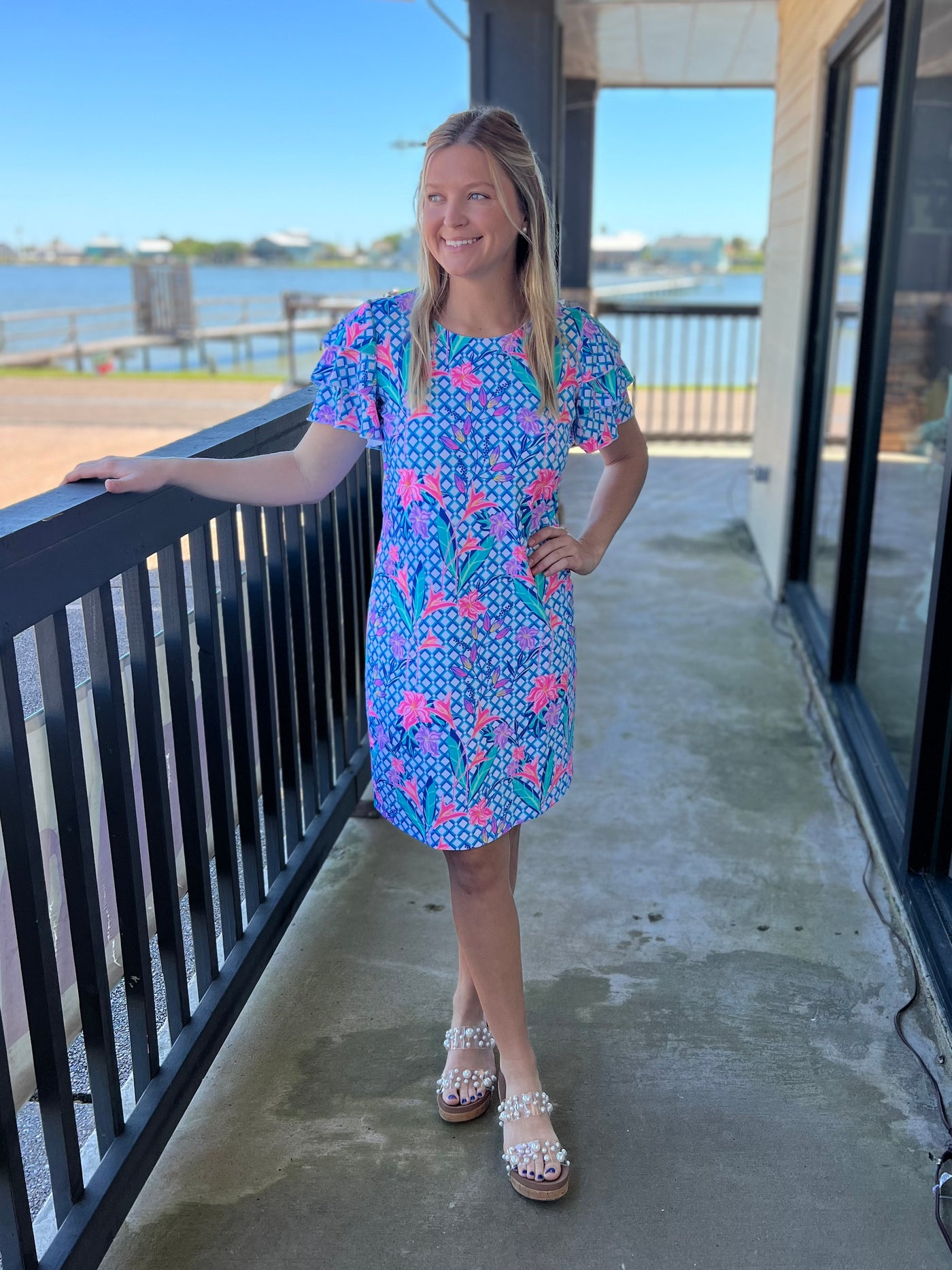 Blue Floral Cha Cha Sleeve Dress