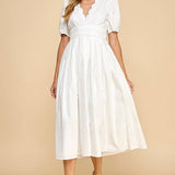 Neckline Scalloped Detail Midi Dress