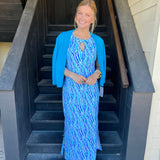 Vertical blue Z stripes Keyhole Maxi