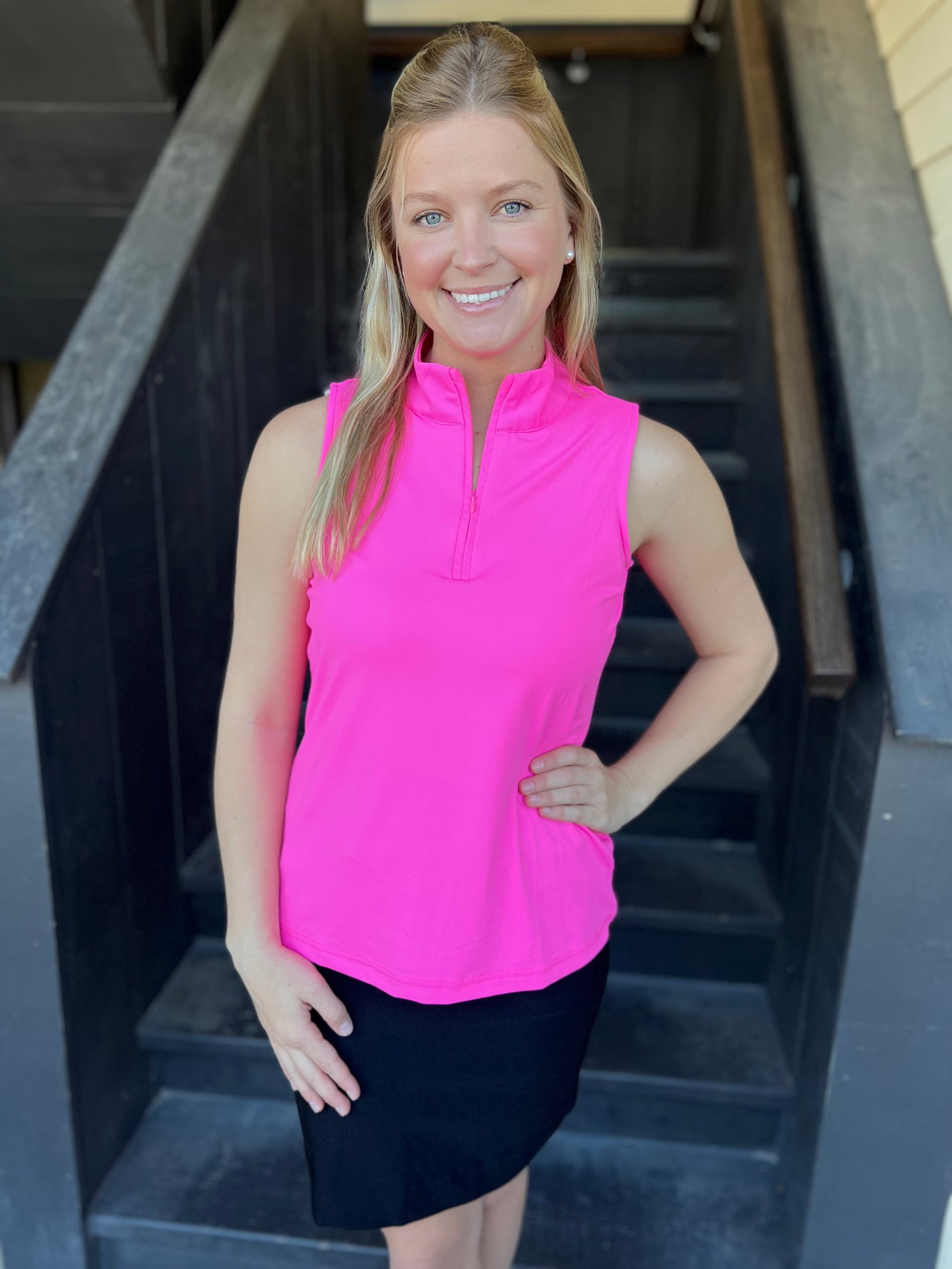 Bright Hot Pink Sleeveless Zip Top