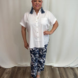 Denim & White Roses 26" Wide Crop Pant