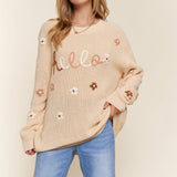 Hello Flower Embroidery Sweater