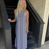 Black & Pink Floral Ruffle S.less Maxi