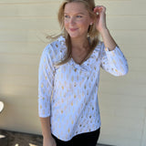 Gold Ruffled Neck 3/4 Sleeve Top