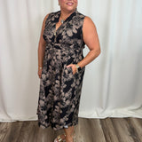 Khaki & Black Floral Zip Dress
