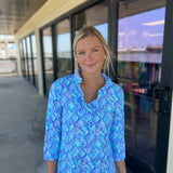 Python Blues Ruffled Collar Dress