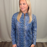 Blue Leopard High Neck Zip Pullover