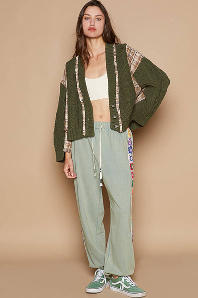 Olive V-neck button down sweater